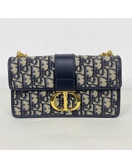 CHRISTIAN DIOR 30 Montaigne East West Bag with Chain in Blue Oblique Jacquard - Antique Gold Hardware (Year 2023)