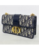 CHRISTIAN DIOR 30 Montaigne East West Bag with Chain in Blue Oblique Jacquard - Antique Gold Hardware (Year 2023)