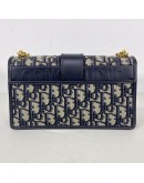 CHRISTIAN DIOR 30 Montaigne East West Bag with Chain in Blue Oblique Jacquard - Antique Gold Hardware (Year 2023)