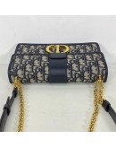 CHRISTIAN DIOR 30 Montaigne East West Bag with Chain in Blue Oblique Jacquard - Antique Gold Hardware (Year 2023)