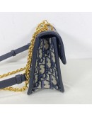 CHRISTIAN DIOR 30 Montaigne East West Bag with Chain in Blue Oblique Jacquard - Antique Gold Hardware (Year 2023)
