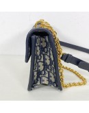 CHRISTIAN DIOR 30 Montaigne East West Bag with Chain in Blue Oblique Jacquard - Antique Gold Hardware (Year 2023)