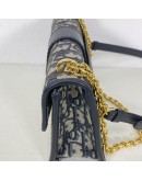 CHRISTIAN DIOR 30 Montaigne East West Bag with Chain in Blue Oblique Jacquard - Antique Gold Hardware (Year 2023)