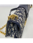 CHRISTIAN DIOR 30 Montaigne East West Bag with Chain in Blue Oblique Jacquard - Antique Gold Hardware (Year 2023)
