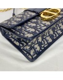 CHRISTIAN DIOR 30 Montaigne East West Bag with Chain in Blue Oblique Jacquard - Antique Gold Hardware (Year 2023)