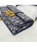 CHRISTIAN DIOR 30 Montaigne East West Bag with Chain in Blue Oblique Jacquard - Antique Gold Hardware (Year 2023)