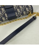CHRISTIAN DIOR 30 Montaigne East West Bag with Chain in Blue Oblique Jacquard - Antique Gold Hardware (Year 2023)
