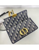 CHRISTIAN DIOR 30 Montaigne East West Bag with Chain in Blue Oblique Jacquard - Antique Gold Hardware (Year 2023)