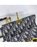CHRISTIAN DIOR 30 Montaigne East West Bag with Chain in Blue Oblique Jacquard - Antique Gold Hardware (Year 2023)