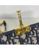 CHRISTIAN DIOR 30 Montaigne East West Bag with Chain in Blue Oblique Jacquard - Antique Gold Hardware (Year 2023)