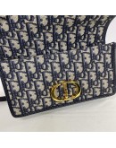 CHRISTIAN DIOR 30 Montaigne East West Bag with Chain in Blue Oblique Jacquard - Antique Gold Hardware (Year 2023)