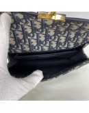 CHRISTIAN DIOR 30 Montaigne East West Bag with Chain in Blue Oblique Jacquard - Antique Gold Hardware (Year 2023)