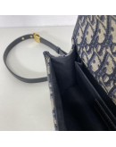 CHRISTIAN DIOR 30 Montaigne East West Bag with Chain in Blue Oblique Jacquard - Antique Gold Hardware (Year 2023)