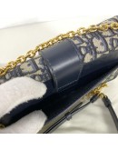 CHRISTIAN DIOR 30 Montaigne East West Bag with Chain in Blue Oblique Jacquard - Antique Gold Hardware (Year 2023)