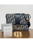 CHRISTIAN DIOR 30 Montaigne Bag in Blue Oblique Jacquard – Antique Gold Hardware (Year 2020)