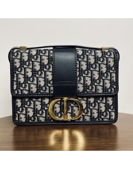 CHRISTIAN DIOR 30 Montaigne Bag in Blue Oblique Jacquard – Antique Gold Hardware (Year 2020)