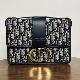 CHRISTIAN DIOR 30 Montaigne Bag in Blue Oblique Jacquard – Antique Gold Hardware (Year 2020)