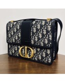 CHRISTIAN DIOR 30 Montaigne Bag in Blue Oblique Jacquard – Antique Gold Hardware (Year 2020)