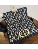 CHRISTIAN DIOR 30 Montaigne Bag in Blue Oblique Jacquard – Antique Gold Hardware (Year 2020)