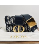 CHRISTIAN DIOR 30 Montaigne Box Bag in Blue Oblique Jacquard with Shoulder Strap – Antique Gold Hardware (Year 2020)