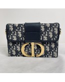 CHRISTIAN DIOR 30 Montaigne Box Bag in Blue Oblique Jacquard with Shoulder Strap – Antique Gold Hardware (Year 2020)