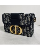 CHRISTIAN DIOR 30 Montaigne Box Bag in Blue Oblique Jacquard with Shoulder Strap – Antique Gold Hardware (Year 2020)