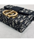 CHRISTIAN DIOR 30 Montaigne Box Bag in Blue Oblique Jacquard with Shoulder Strap – Antique Gold Hardware (Year 2020)