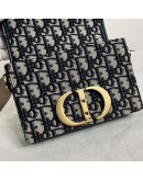 CHRISTIAN DIOR 30 Montaigne Box Bag in Blue Oblique Jacquard with Shoulder Strap – Antique Gold Hardware (Year 2020)
