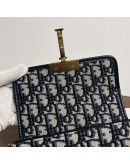 CHRISTIAN DIOR 30 Montaigne Box Bag in Blue Oblique Jacquard with Shoulder Strap – Antique Gold Hardware (Year 2020)
