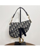 CHRISTIAN DIOR Mini Saddle Bag in Blue Oblique Jacquard with Embroidered Strap – Antique Gold Hardware (Year 2018)