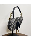 CHRISTIAN DIOR Mini Saddle Bag in Blue Oblique Jacquard with Embroidered Strap – Antique Gold Hardware (Year 2018)