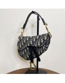 CHRISTIAN DIOR Mini Saddle Bag in Blue Oblique Jacquard with Embroidered Strap – Antique Gold Hardware (Year 2018)