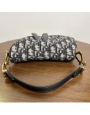 CHRISTIAN DIOR Mini Saddle Bag in Blue Oblique Jacquard with Embroidered Strap – Antique Gold Hardware (Year 2018)