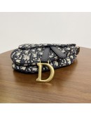 CHRISTIAN DIOR Mini Saddle Bag in Blue Oblique Jacquard with Embroidered Strap – Antique Gold Hardware (Year 2018)