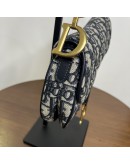 CHRISTIAN DIOR Mini Saddle Bag in Blue Oblique Jacquard with Embroidered Strap – Antique Gold Hardware (Year 2018)