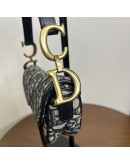 CHRISTIAN DIOR Mini Saddle Bag in Blue Oblique Jacquard with Embroidered Strap – Antique Gold Hardware (Year 2018)