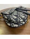 CHRISTIAN DIOR Mini Saddle Bag in Blue Oblique Jacquard with Embroidered Strap – Antique Gold Hardware (Year 2018)