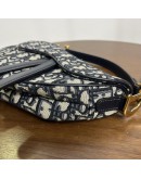 CHRISTIAN DIOR Mini Saddle Bag in Blue Oblique Jacquard with Embroidered Strap – Antique Gold Hardware (Year 2018)