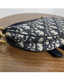 CHRISTIAN DIOR Mini Saddle Bag in Blue Oblique Jacquard with Embroidered Strap – Antique Gold Hardware (Year 2018)