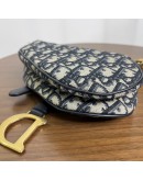 CHRISTIAN DIOR Mini Saddle Bag in Blue Oblique Jacquard with Embroidered Strap – Antique Gold Hardware (Year 2018)
