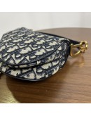 CHRISTIAN DIOR Mini Saddle Bag in Blue Oblique Jacquard with Embroidered Strap – Antique Gold Hardware (Year 2018)