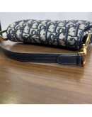 CHRISTIAN DIOR Mini Saddle Bag in Blue Oblique Jacquard with Embroidered Strap – Antique Gold Hardware (Year 2018)