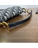 CHRISTIAN DIOR Mini Saddle Bag in Blue Oblique Jacquard with Embroidered Strap – Antique Gold Hardware (Year 2018)
