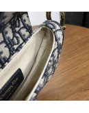 CHRISTIAN DIOR Mini Saddle Bag in Blue Oblique Jacquard with Embroidered Strap – Antique Gold Hardware (Year 2018)