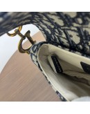 CHRISTIAN DIOR Mini Saddle Bag in Blue Oblique Jacquard with Embroidered Strap – Antique Gold Hardware (Year 2018)