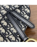 CHRISTIAN DIOR Mini Saddle Bag in Blue Oblique Jacquard with Embroidered Strap – Antique Gold Hardware (Year 2018)