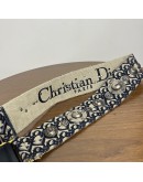 CHRISTIAN DIOR Mini Saddle Bag in Blue Oblique Jacquard with Embroidered Strap – Antique Gold Hardware (Year 2018)