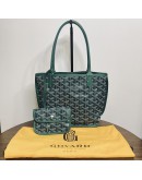 GOYARD Anjou Mini Tote Bag in Green Goyardine Canvas with Detachable Pouch