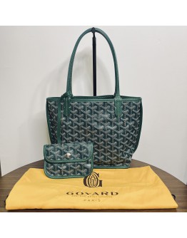 GOYARD Anjou Mini Tote Bag in Green Goyardine Canvas with Detachable Pouch
