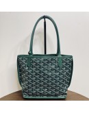 GOYARD Anjou Mini Tote Bag in Green Goyardine Canvas with Detachable Pouch